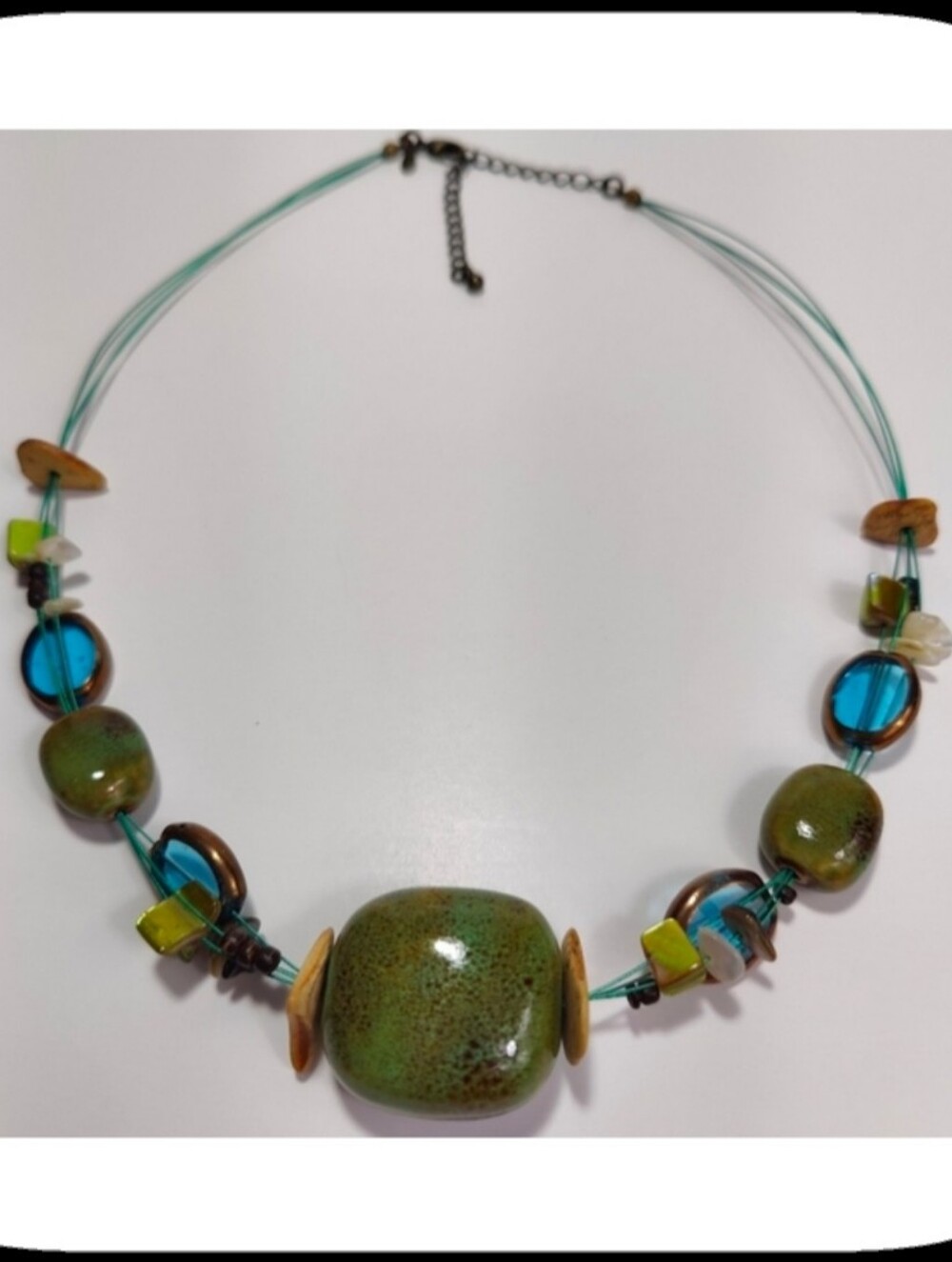 Vintage Premier Designs Stone Bead Necklace Green Teal Boho Artisan‎ Necklace